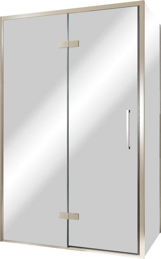 Balmani Senses Design douchehoek met linkse draaideur en vaste zijwand, 120 x 100 cm, Reflex spiegelglas, Brushed CoolMetal profielen, met coating