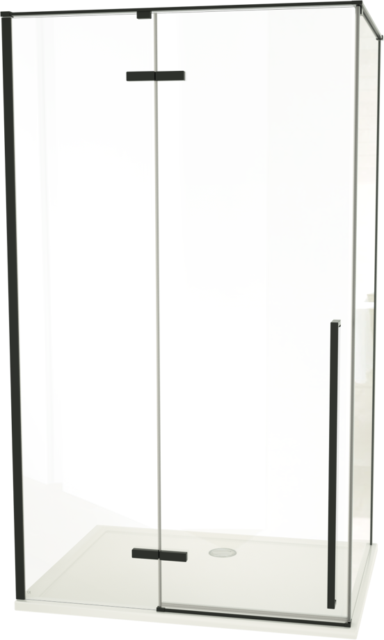 Luca Varess Stilus paroi de douche avec porte pivotante gauche et 2 parois latéraux fixes 120 x 90 cm verre transparent profil noir mat