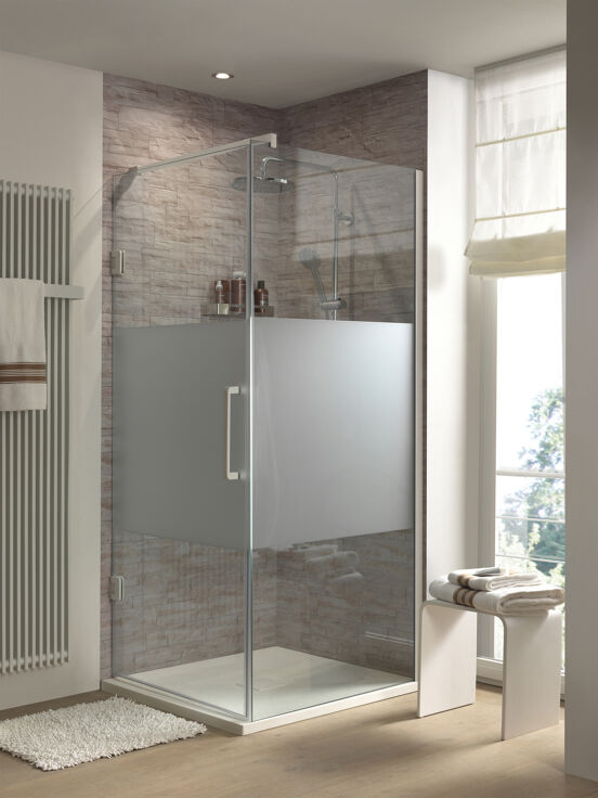 Balmani Modular inloopdouche met linkse deur 90 x 200 cm helder glas met matte strook glanzend chroom profiel