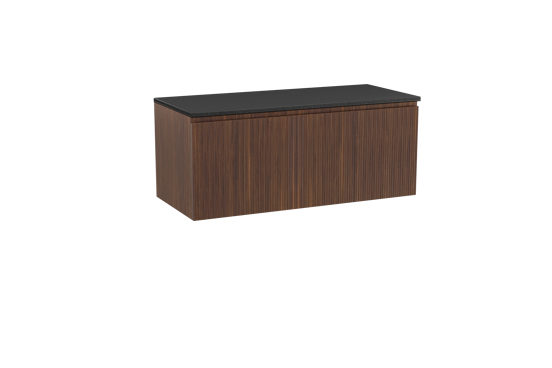 Storke Ribs hängendes Möbelstück Set: 120 x 52 cm, Nussbaum, mit Panton Einzel- oder Doppel Waschtischplatte, Pulverbeschichtetes MDF, Schwarz matt, Vertikale symmetrische gerade Rippe