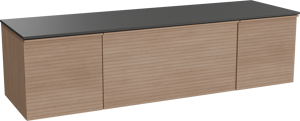 Balmani Forma meuble salle de bains suspendu 180 x 55 cm chêne naturel avec Stretto tablette simple ou double en granit noir, Nervure droite symétrique horizontale
