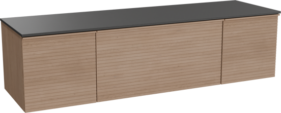 Balmani Forma meuble salle de bains suspendu 180 x 55 cm chêne naturel avec Stretto tablette simple ou double en granit noir, Nervure droite symétrique horizontale