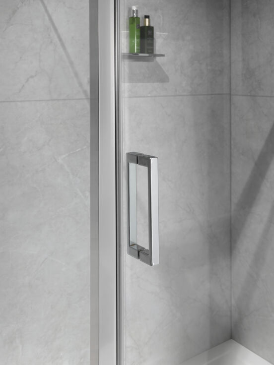 Luca Varess Nona paroi de douche avec porte pivotante et 2 parois latéraux fixes 100 x 100 cm verre transparent profil chrome brillant