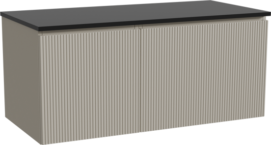 Storke Ribs zwevend badmeubel 110 x 52 cm zijdegrijs met Panton enkel wastafelblad in gepoedercoate mdf mat zwart, Verticale symmetrische rechte ribbel