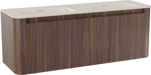 Storke Soft meuble salle de bains suspendu 140 x 46 cm noyer avec Mata Soft double vasque en Solid Surface beige granite, Nervure droite symétrique verticale