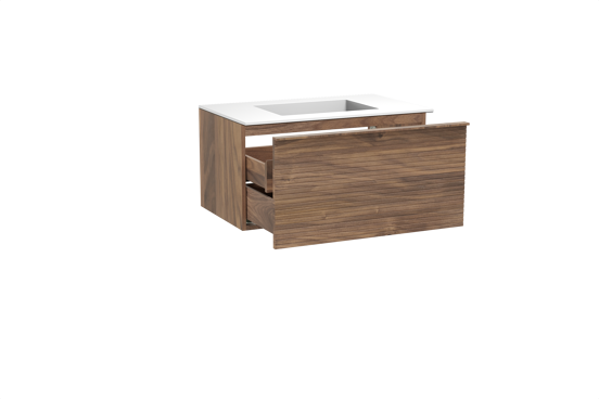 Balmani Forma meuble salle de bains suspendu 90 x 55 cm noyer américain avec Tablo Stretto plan simple en solid surface blanc mat, Nervure droite symétrique horizontale