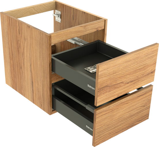 Balmani Lucida hängender Waschbeckenunterschrank: 45 x 55 cm, Teak, 2 Schubladen