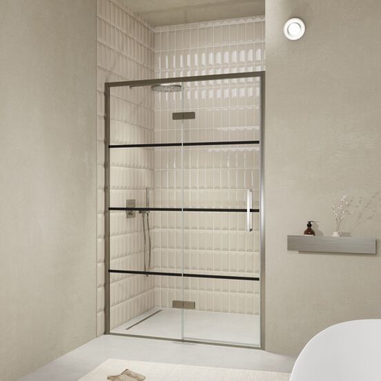 Balmani Senses Design douche draaideur links 140 cm x 210 cm Lined glas, Brushed GunMetal profielen, met coating
