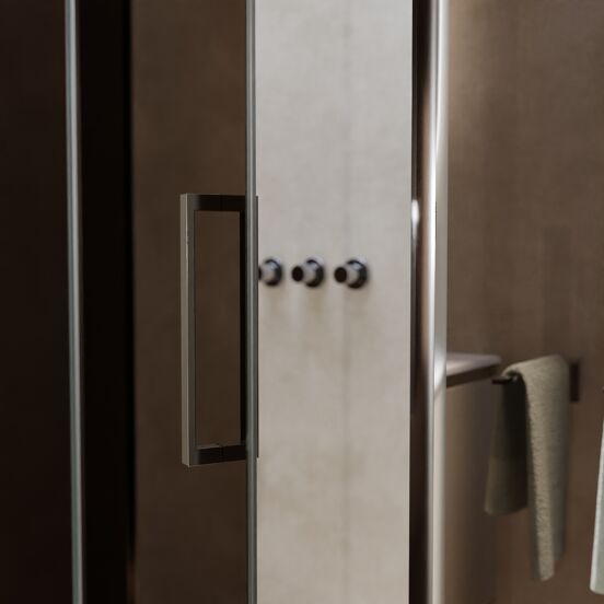 Balmani Senses Design douchehoek met linkse draaideur en vaste zijwand, 140 x 100 cm, Brons, Chroom profielen, met coating