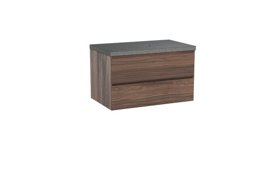Balmani Mitra meuble salle de bains suspendu 90 x 55 cm noyer avec Rock tablette simple en granit noir