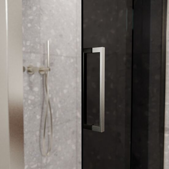 Balmani Senses Design douchecabine met rechtse schuifdeur en vaste zijwand, 120 x 90 cm, Rookglas, Brushed CoolMetal profielen