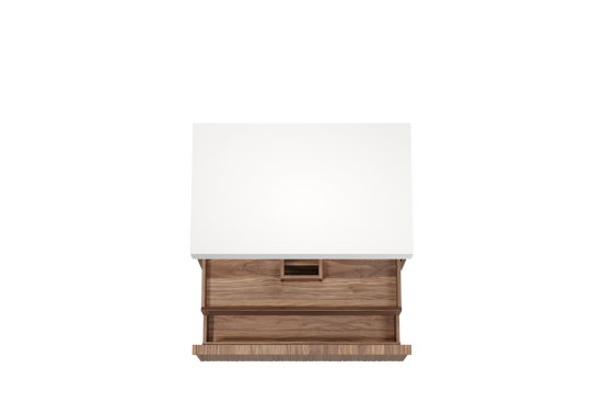 Balmani Forma hängendes Möbelstück Set: 90 x 55 cm, Amerikanischer Nussbaum, mit Dominus Einzel Waschtischplatte, Solid Surface, Weiß matt, Vertikale asymmetrische Runde Rippe
