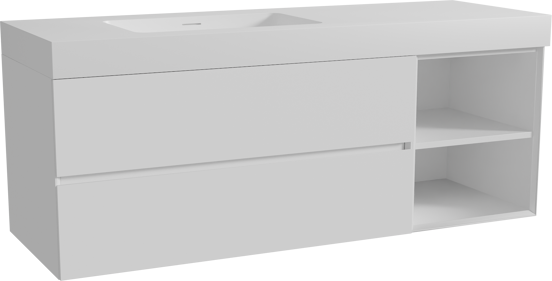 Storke Edge zwevend badmeubel 150 x 52 cm mat wit met Mata High asymmetrisch linkse wastafel in solid surface mat wit