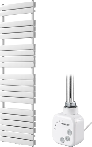 Vipera Vulcan dubbele handdoekradiator 50 x 183,5 cm elektrische verwarming glanzend wit zij- en middenaansluiting 1200W, weerstand inbegrepen