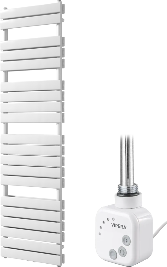 Vipera Vulcan dubbele handdoekradiator 50 x 183,5 cm elektrische verwarming glanzend wit zij- en middenaansluiting 1200W, weerstand inbegrepen