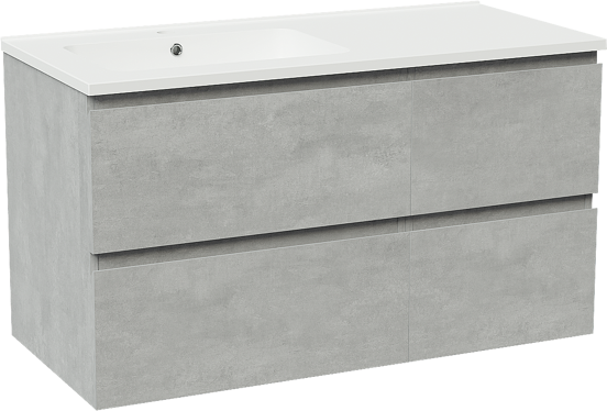 Linie Lado zwevend badmeubel 100 x 46 cm beton donkergrijs met Vano asymmetrisch linkse wastafel in composietmarmer mat wit