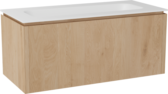 Balmani Eclips zwevend badmeubel 120 x 55 cm Natuur eiken met Tablo Arcato enkele wastafel in Solid Surface mat wit