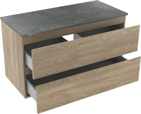 Linie Lado hängendes Möbelstück Set: 100 x 46 cm, Graue Eiche, mit Lado Einzel- oder Doppel Waschtischplatte, Melamin Schiefergrau