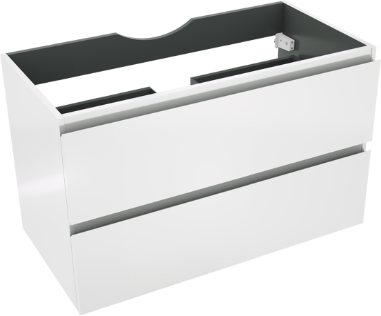 Linie Lado hängender Waschbeckenunterschrank: 90 x 46 cm, Weiß glänzend, 2 Schubladen