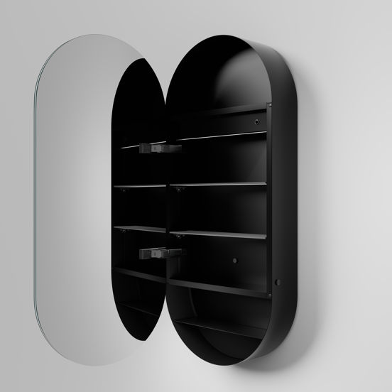 Balmani Mara Spiegelschrank 45 x 100 cm schwarz matt, mit Anti-Beschlag Spiegelheizung