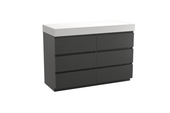 Balmani Lucida staand badkamermeubel 135 x 55 cm zwarte eik met Dominus enkel of dubbel tablet in solid surface mat wit