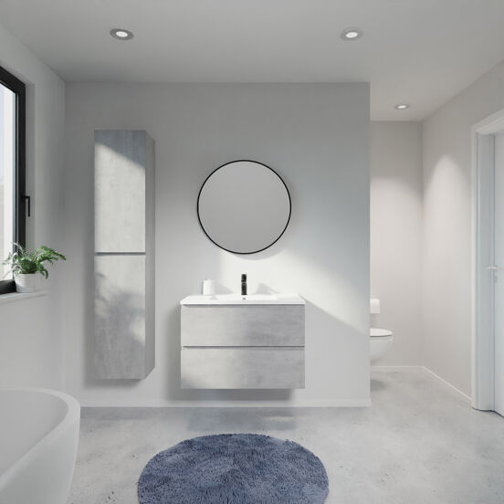 Linie Lado meuble salle de bains suspendu 80 x 46 cm béton gris foncé avec Vano plan simple en marbre composite blanc mat