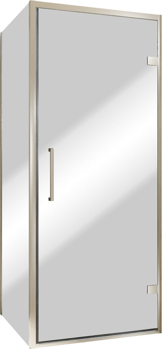 Balmani Senses Design douche en coin avec porte pivotante à droite et paroi latérale fixe, 90 x 100 cm, Miroir Reflex, Profil Brushed CoolMetal, coating inclus