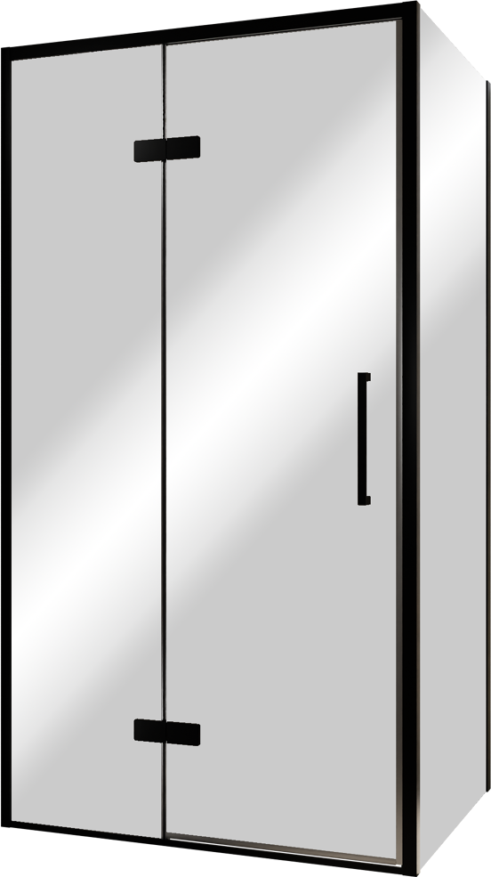 Balmani Senses Design douchehoek met linkse draaideur en vaste zijwand, 100 x 100 cm, Reflex spiegelglas, Zwarte profielen, met coating
