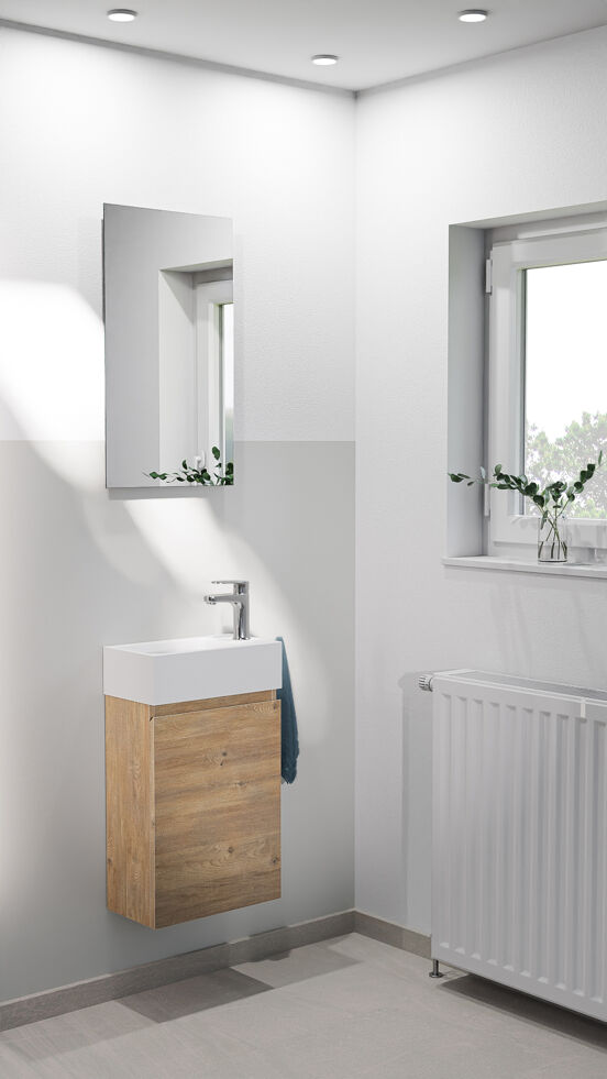 Linie Lado toiletmeubelset natuur eik met wastafel composietmarmer 40x22cm