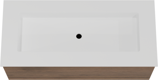 Balmani Forma zwevend badkamermeubel 120 x 55 cm amerikaanse notelaar met Tablo Stretto enkele wastafel voor 2 kraangaten in solid surface mat wit, Horizontale symmetrische rechte ribbel
