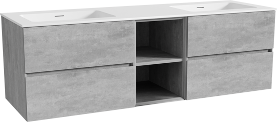 Storke Edge zwevend badmeubel 165 x 52 cm beton donkergrijs met Mata dubbele wastafel in solid surface mat wit