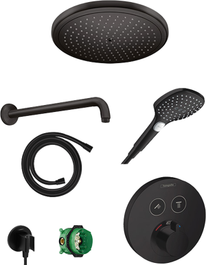 Hansgrohe Showerselect S Duschsystem: Unterputz, inkl. Thermostat-Duscharmatur, inkl. Duschkopf, 28cm Schwarz matt