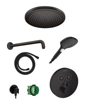 Hansgrohe Showerselect S robinet thermostatique Set de douche pluie encastré avec douche de tête 28cm noir mat