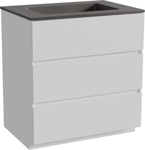 Storke Edge meuble salle de bains à poser 75 x 52 cm blanc mat avec Scuro plan simple en quartz noir mat