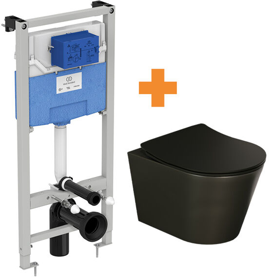 Luca Varess Spirello WC suspendu noir mat bride ouverte avec Ideal Standard ProSys bâti-support