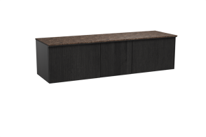 Balmani Forma zwevend badkamermeubel 180 x 55 cm zwarte eik met Stretto enkel of dubbel tablet in marmer dark emperador, Verticale symmetrische rechte ribbel