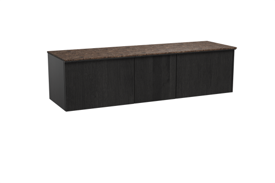 Balmani Forma zwevend badkamermeubel 180 x 55 cm zwarte eik met Stretto enkel of dubbel tablet in marmer dark emperador, Verticale symmetrische rechte ribbel
