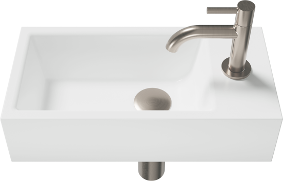 Luca Varess Cubic midi Lave-mains blanc brillant Porcelaine droite 40,5 x 20 cm avec robinet brushed coolmetal et fournitures