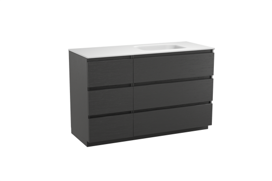 Balmani Lucida meuble salle de bains à poser 135 x 55 cm chêne noir avec Tablo Arcato plan vasque asymétrique à droite en solid surface blanc mat