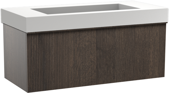 Balmani Forma meuble salle de bains suspendu 120 x 55 cm chêne fumé avec Modus lavabo simple pour 2 trous de robinet en solid surface blanc mat, Nervure droite symétrique verticale