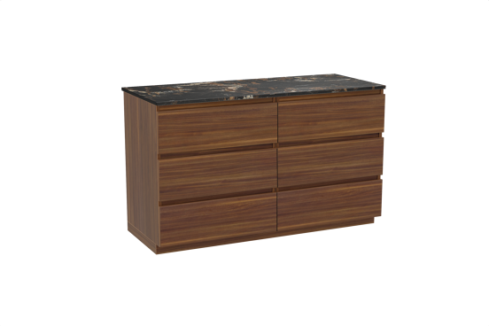 Balmani Lucida staand badkamermeubel 135 x 55 cm amerikaanse notelaar met Stretto enkel of dubbel tablet in marmer portoro gold