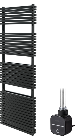 Vipera Vesuvio dubbele handdoekradiator 60 x 180 cm elektrische verwarming mat zwart zij- en middenaansluiting 1500W, weerstand inbegrepen