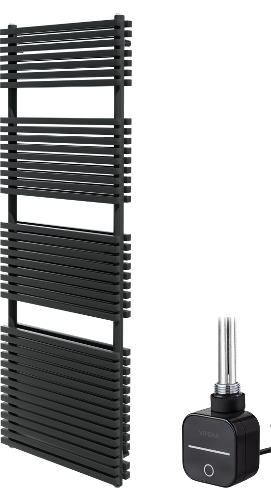 Vipera Vesuvio dubbele handdoekradiator 60 x 180 cm elektrische verwarming mat zwart zij- en middenaansluiting 1500W, weerstand inbegrepen