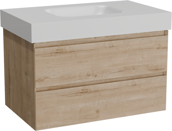Balmani Mitra meuble salle de bains suspendu 90 x 55 cm chêne brut avec Arcato plan simple en solid surface blanc mat