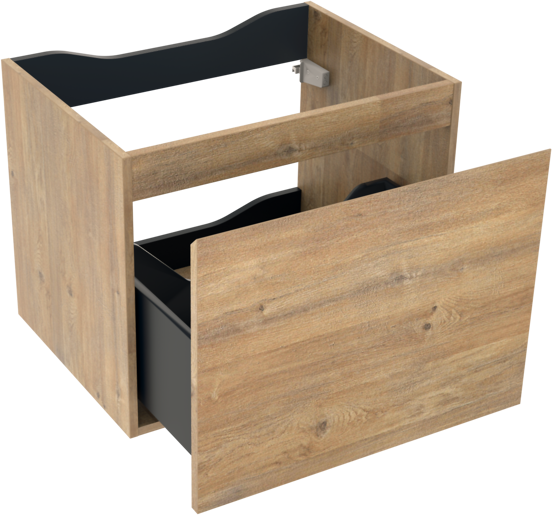 Linie Lado zwevend badkamermeubel 60 x 46 cm natuur eik met Lado enkel tablet in melamine leisteen grijs