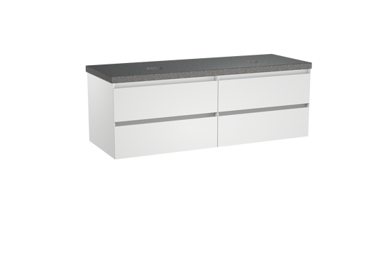 Balmani Mitra hängendes Möbelstück Set: 150 x 55 cm, Weiß matt, mit Rock Doppel Waschtischplatte, Schwarzes Granit