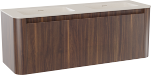 Storke Soft meuble salle de bains suspendu 140 x 46 cm noyer avec Mata Soft double vasque en Solid Surface beige granite