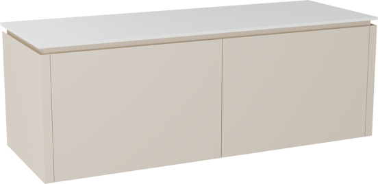 Balmani Eclips meuble salle de bains suspendu 150 x 55 cm Sandbeige avec Stretto tablette simple ou double en Solid Surface blanc mat