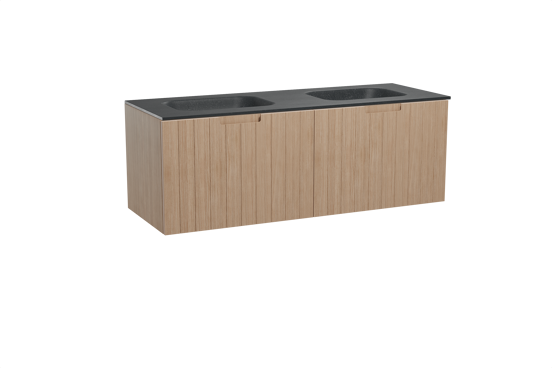 Balmani Adagio meuble salle de bains suspendu 150 x 55 cm chêne vieilli avec Tablo Arcato double vasque en granit noir
