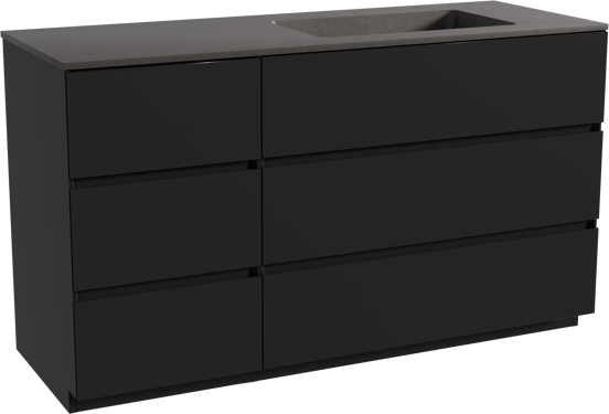 Storke Edge freistehendes Möbelstück Set: 140 x 52 cm, Schwarz matt, mit Scuro Waschtisch rechts, Quarz Schwarz matt